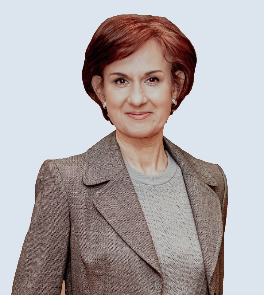 Alina Trigub wearing a brown blazer